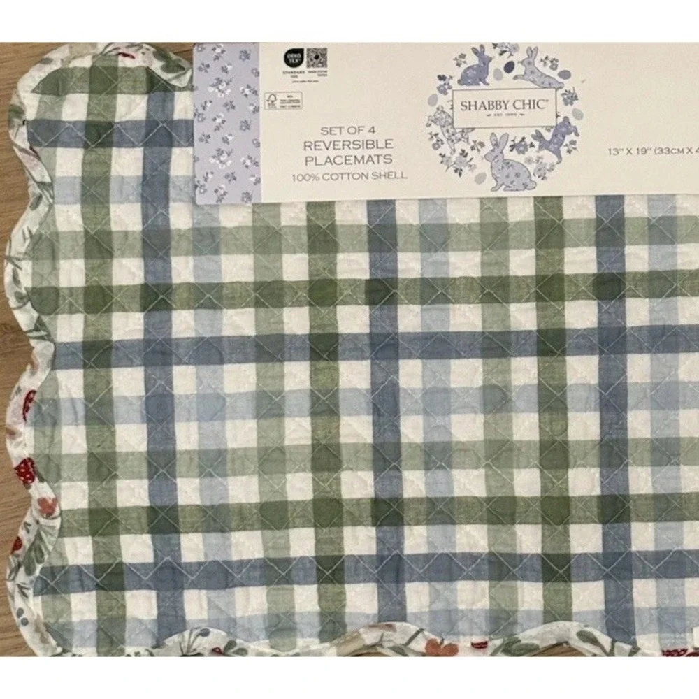 Shabby Chic Easter Bunny Rabbits Spring Flowers Quilted‎ Placemats Set of 4